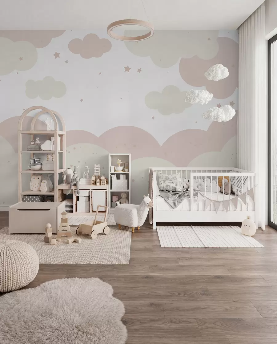 murales de pared Nubes y estrellas en colores pastel u95398