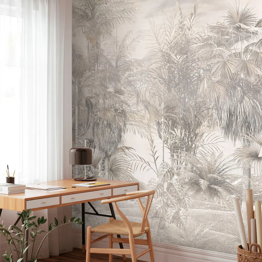 murales de pared Árboles tropicales y hojas en blanco y negro u95903