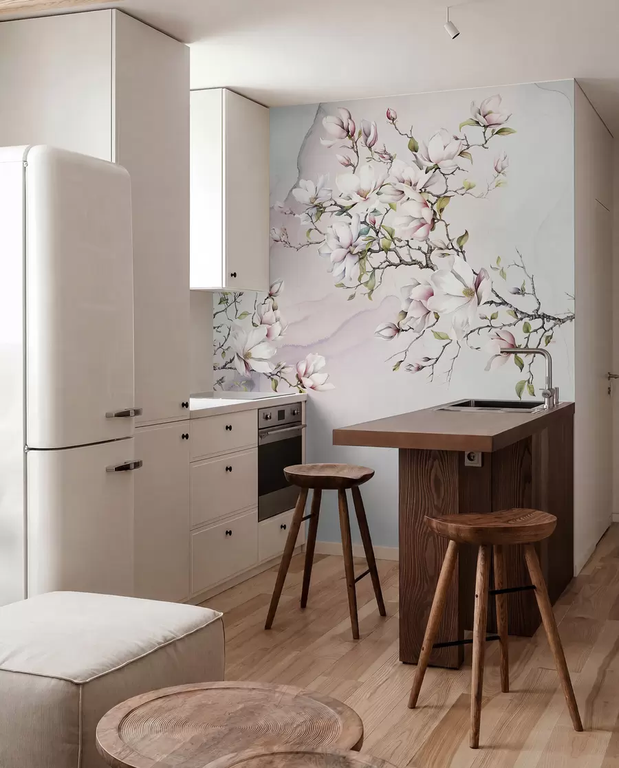murales de pared Árboles de magnolia florecientes sobre un fondo de mármol u96114