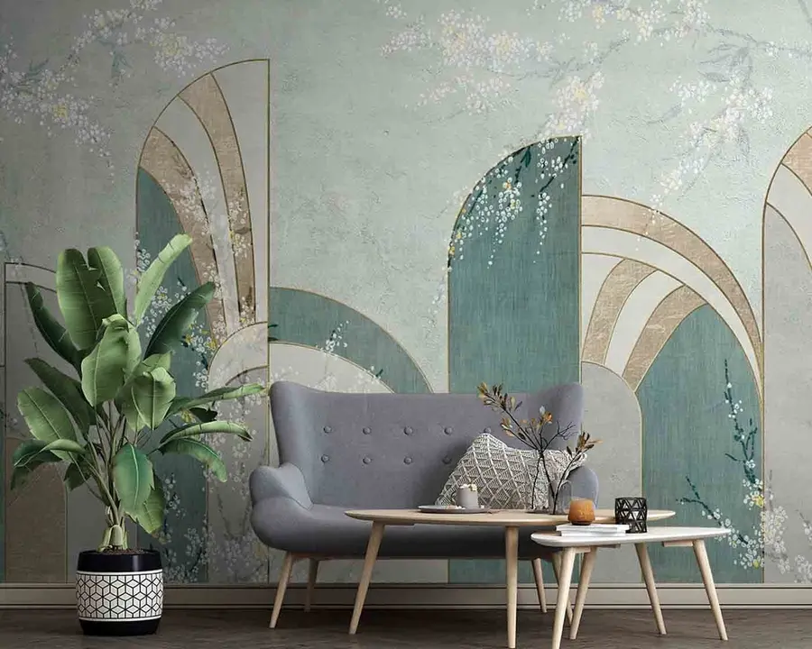 murales de pared Ramas florales que aparecen entre los paneles u96316