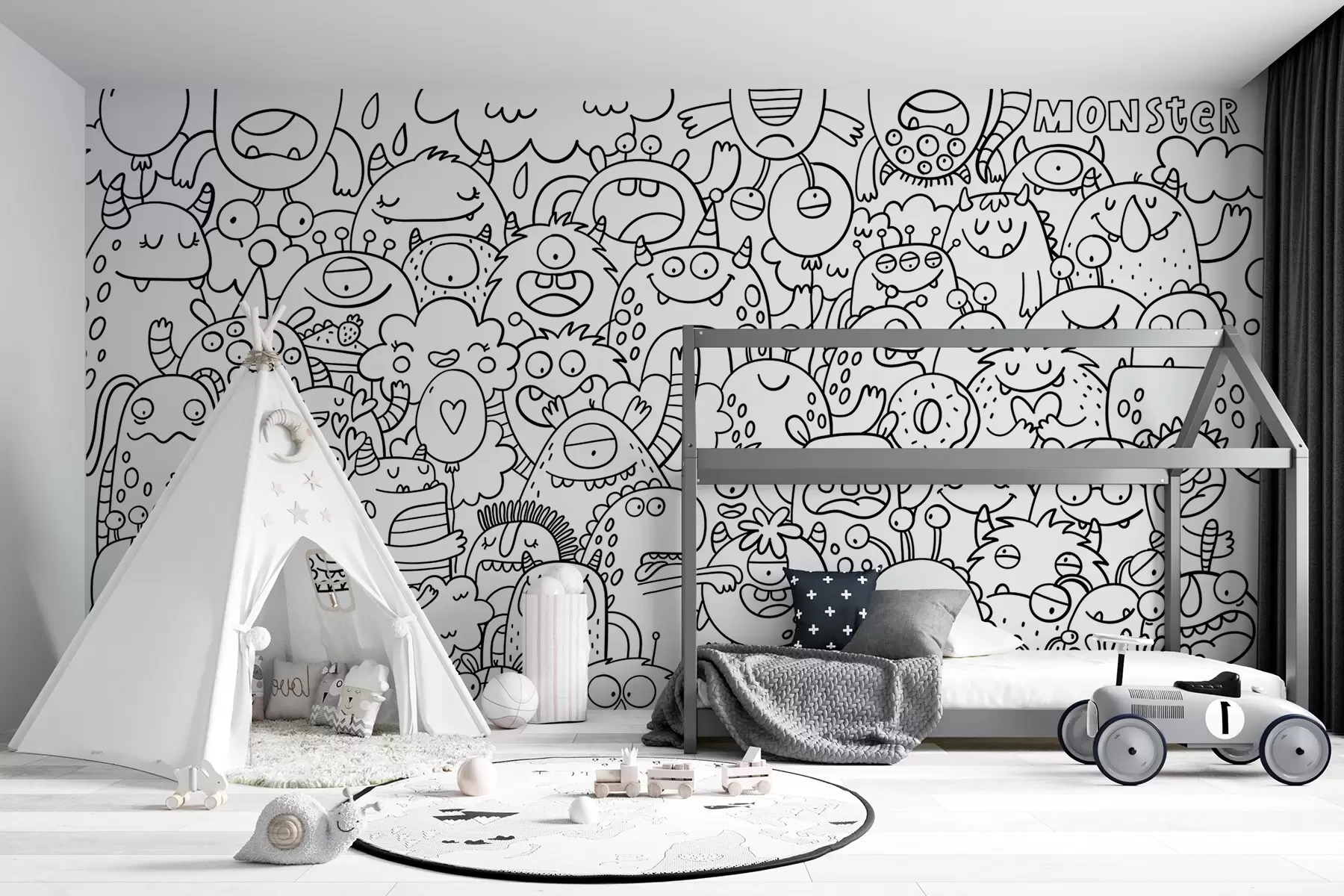 murales de pared Papel pintado para colorear Monstruos divertidos infantiles u96393