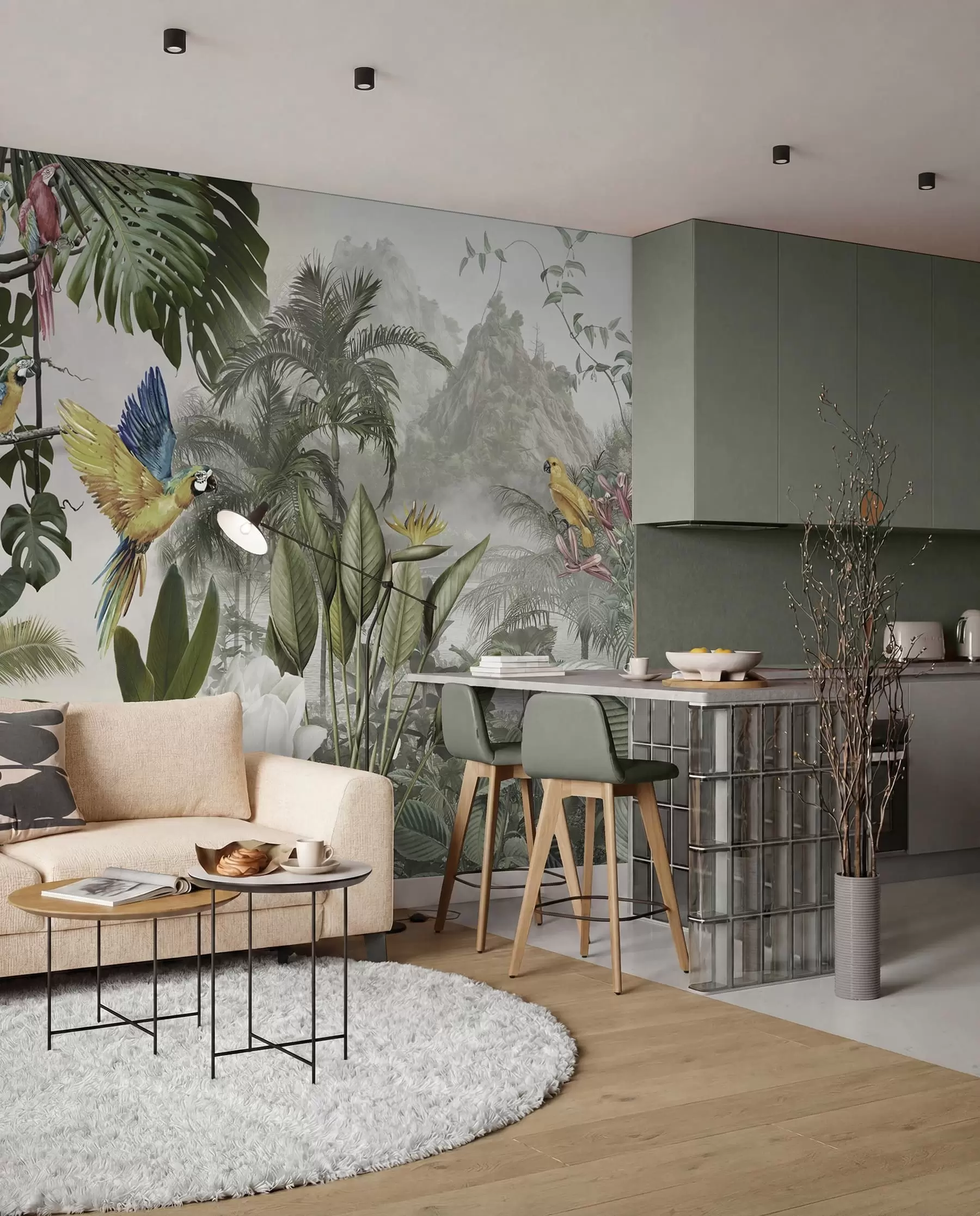 murales de pared Loros en la selva tropical u95693