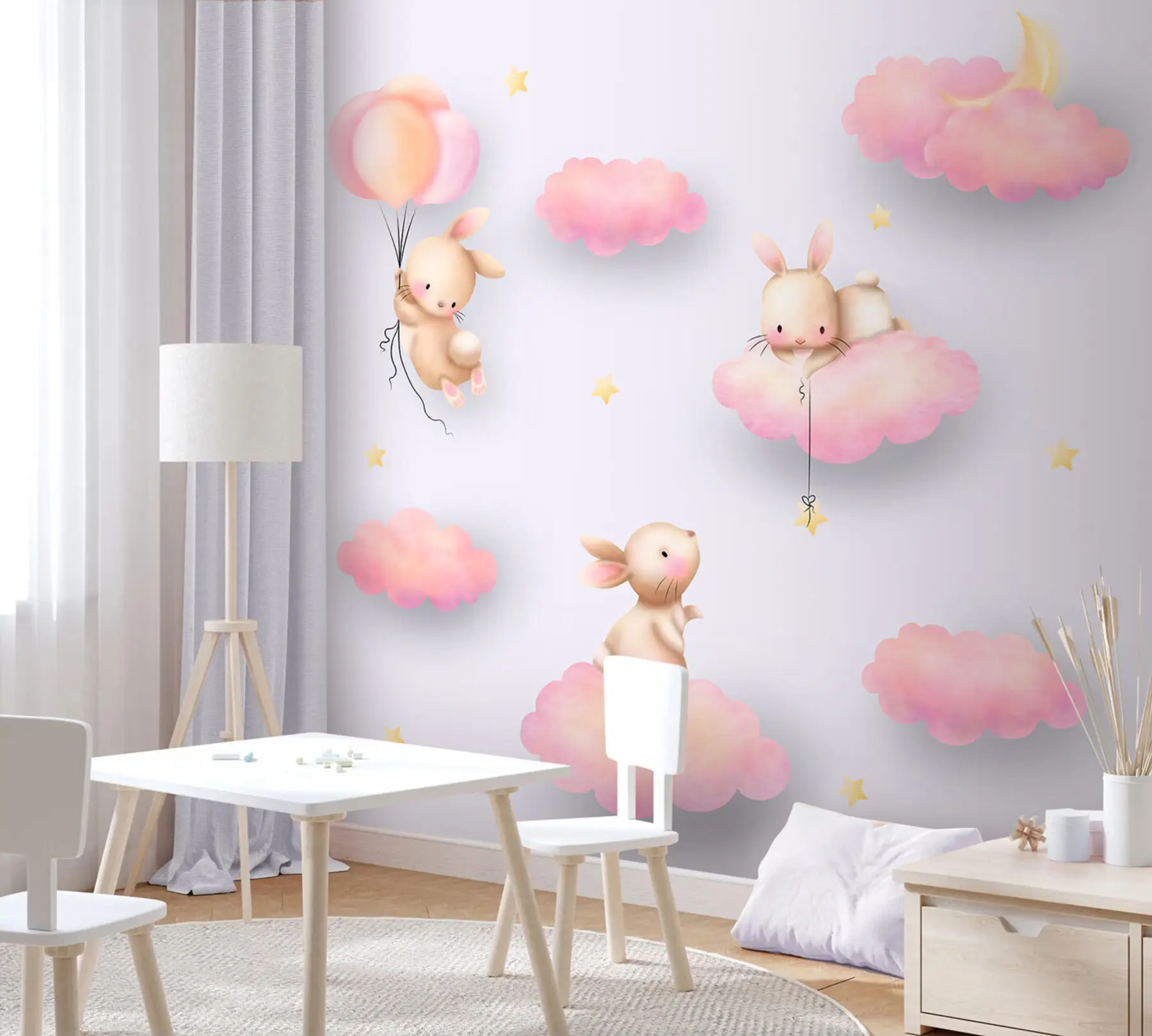 murales de pared Conejitos en las nubes al estilo infantil u96613
