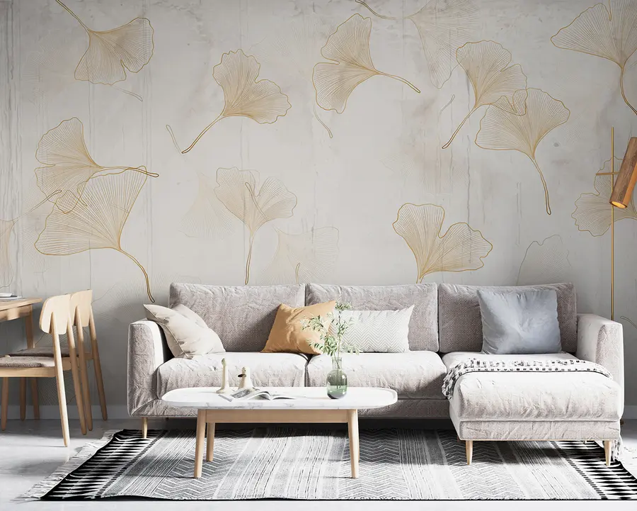murales de pared Hojas de ginko en tonos beige. u96467