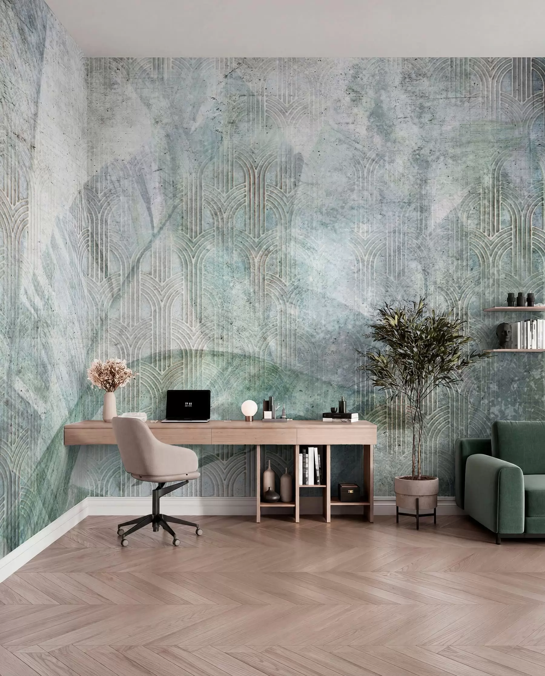 murales de pared Hojas de verde cobrizo u96927