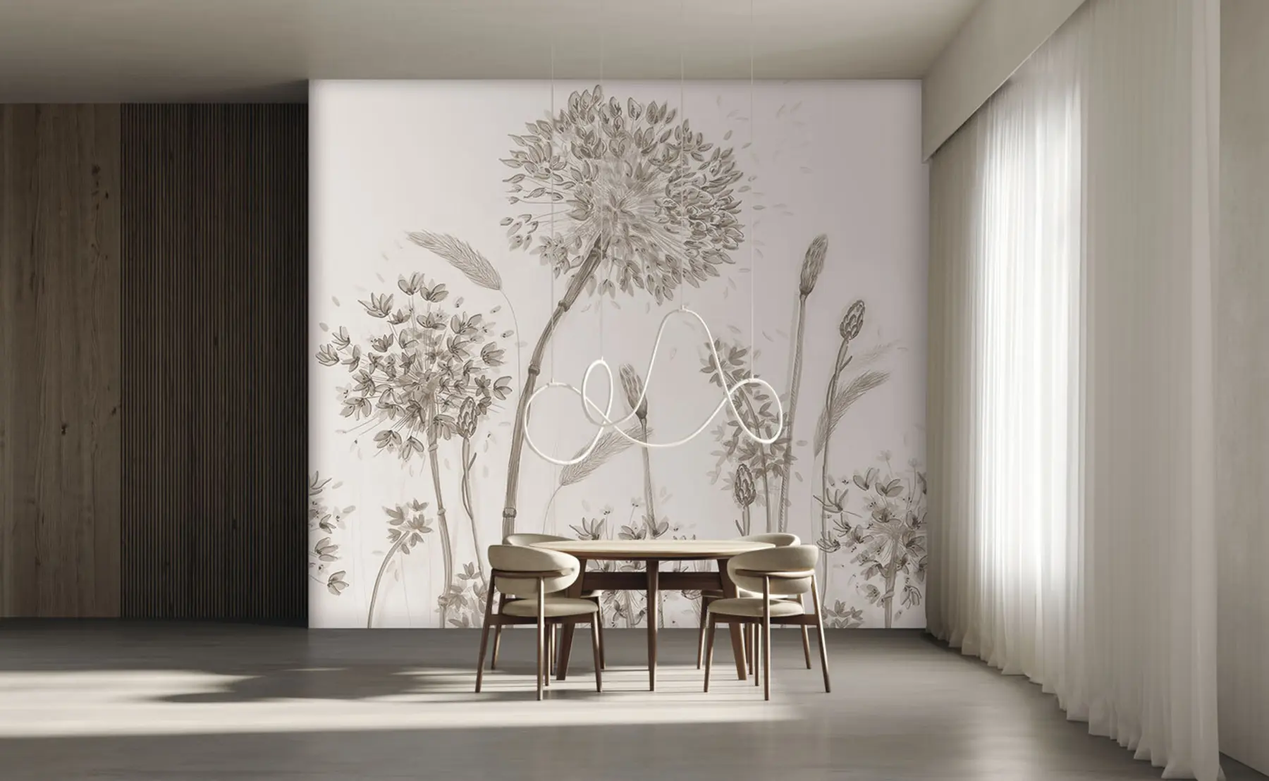 murales de pared Gran prado de flores de diente de león estilo monocromo loft minimalismo u96934