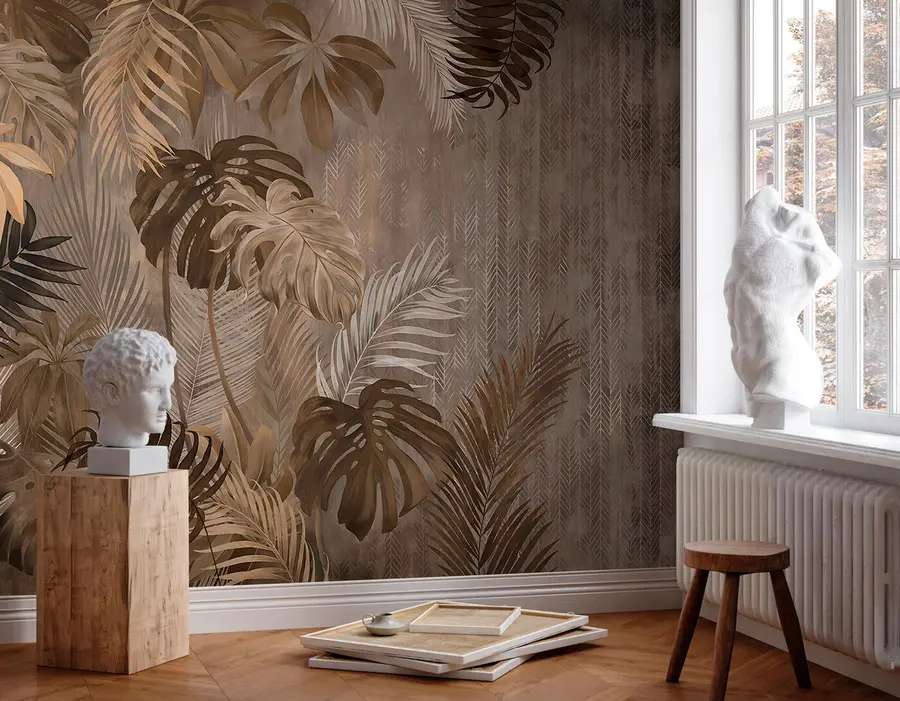 murales de pared Hojas tropicales en estilo grunge u97012