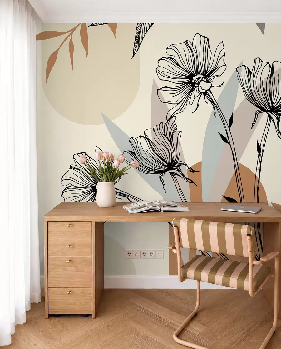 murales de pared Papeles pintados populares en estilo boho con flores u97028