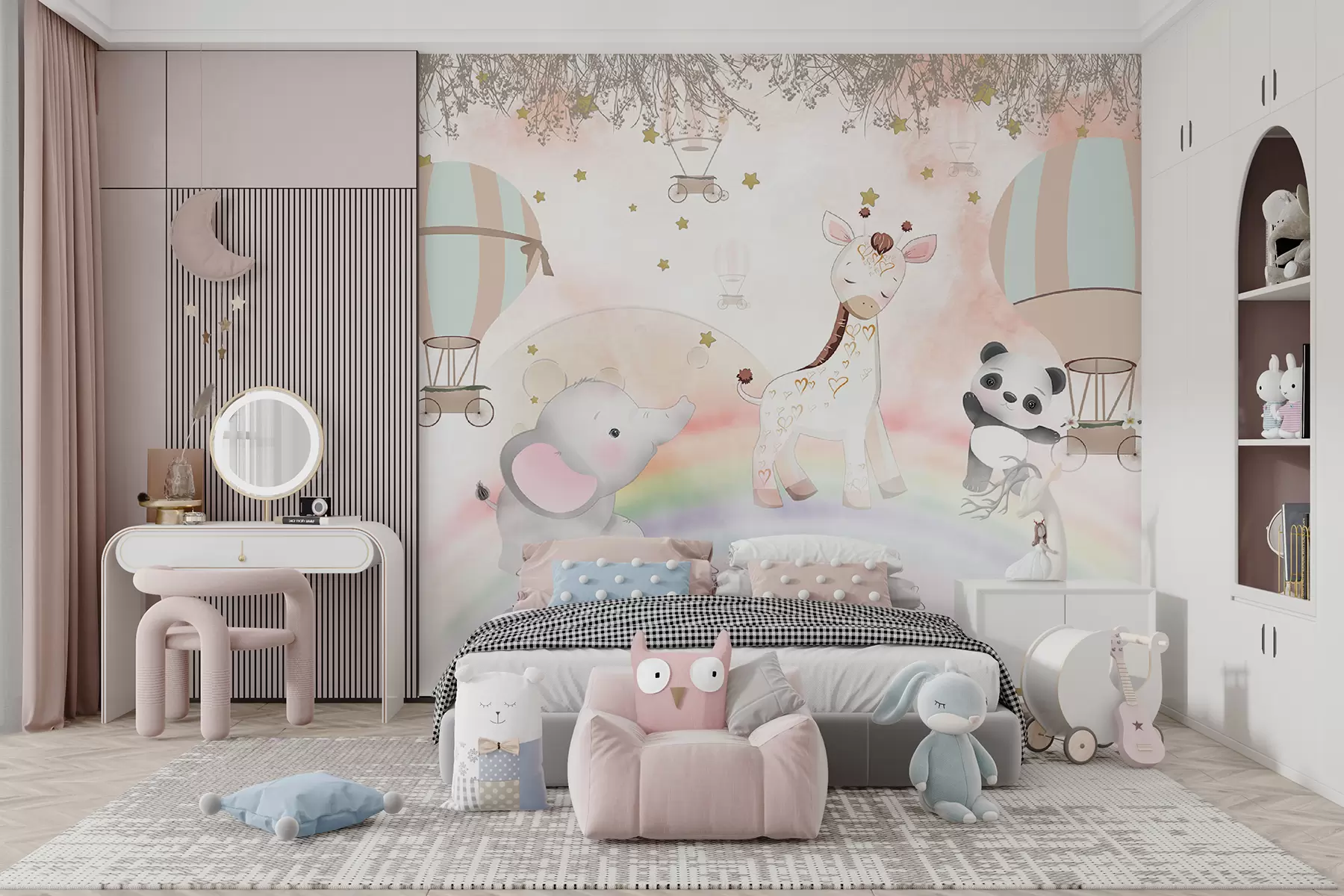 murales de pared Diseño de papel pintado con simpáticos animales para habitación infantil u97008