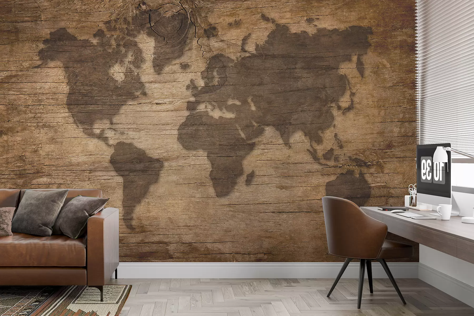 murales de pared Mapa mundial sobre fondo de madera u96820
