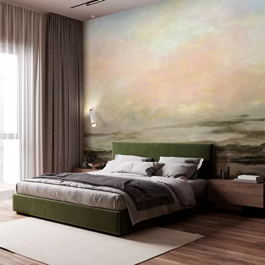 murales de pared Puesta de sol en una playa tropical, minimalismo elegante y loft. u97451