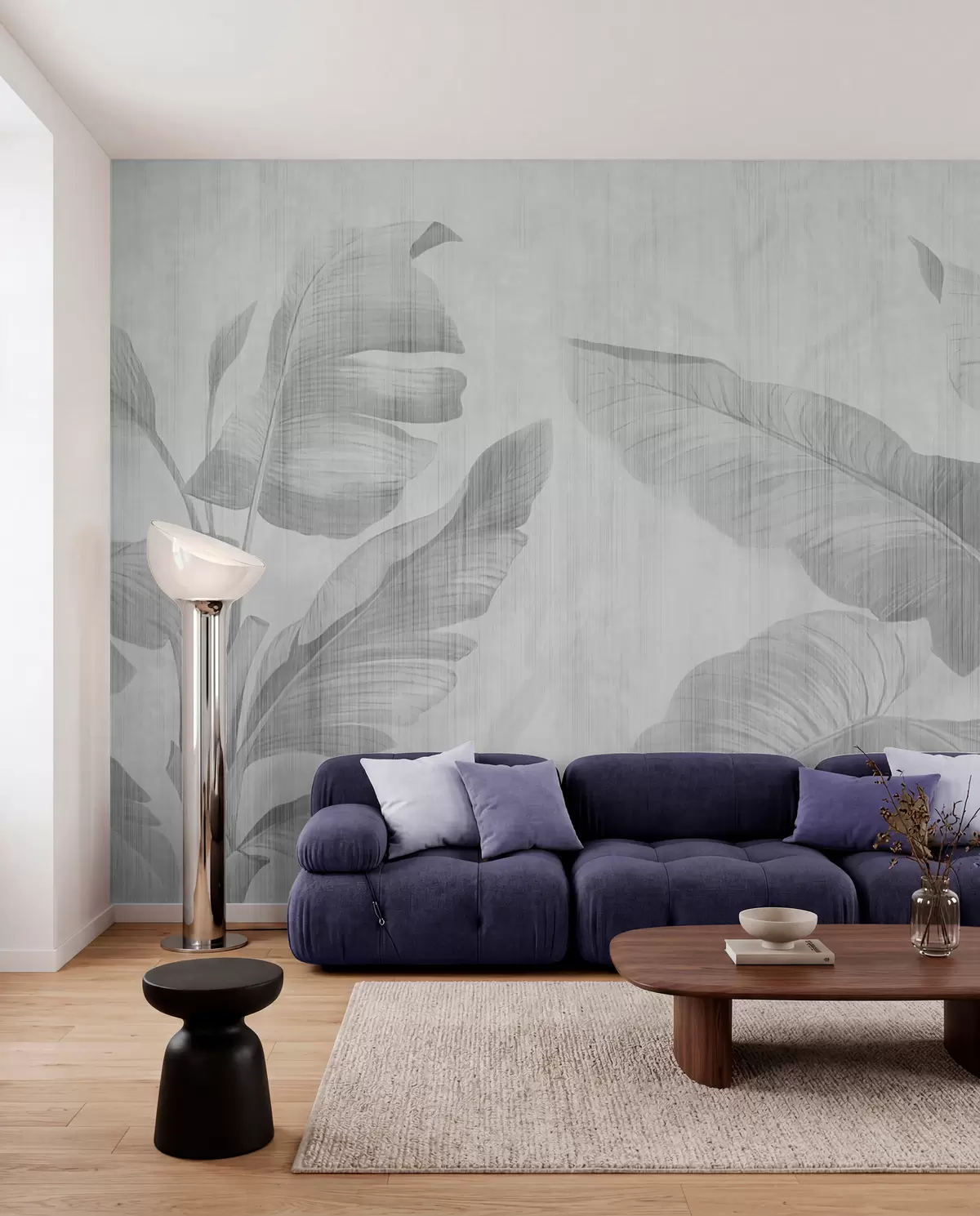 murales de pared Hojas tropicales grunge en gris u00299v3