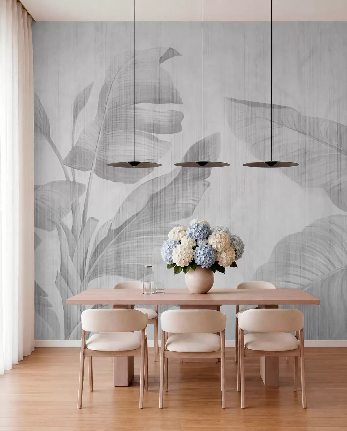 murales de pared Hojas tropicales grunge en gris u00299v3