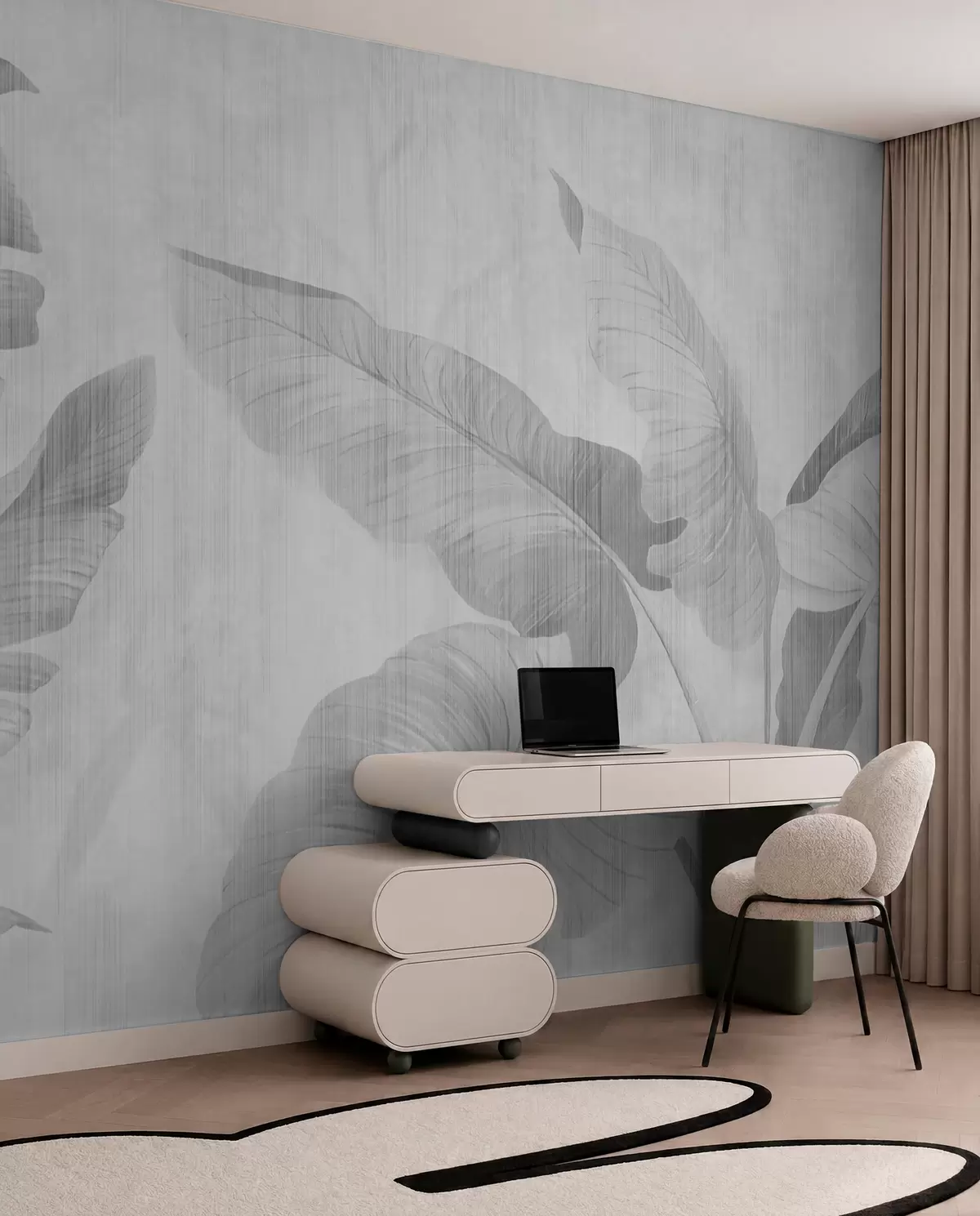murales de pared Hojas tropicales grunge en gris u00299v3