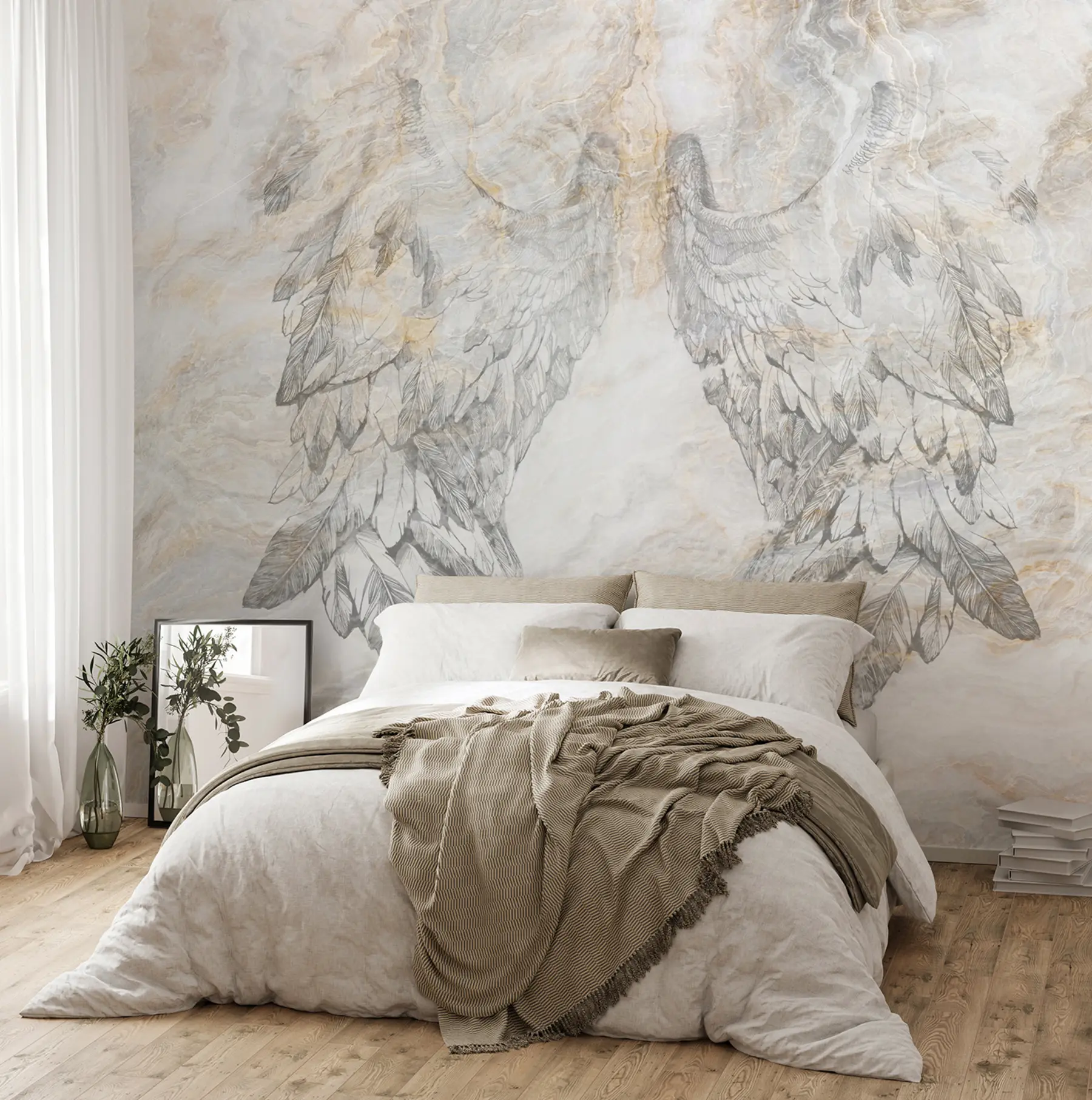 murales de pared Alas de ángel sobre fondo de mármol u97552