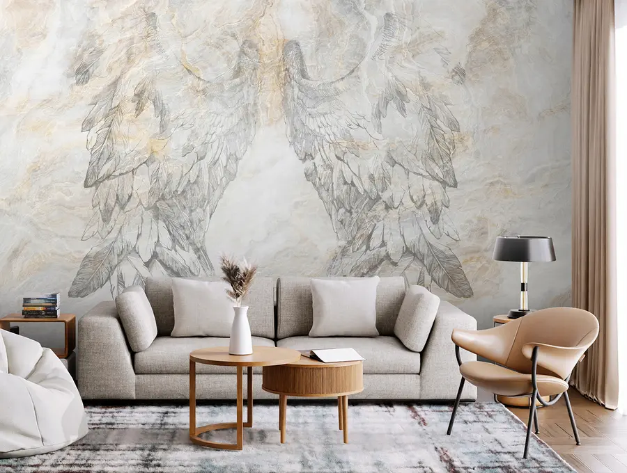 murales de pared Alas de ángel sobre fondo de mármol u97552