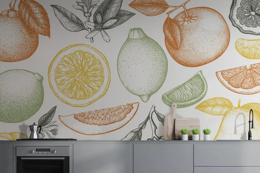 murales de pared Frutas grandes sobre un fondo claro. u97447