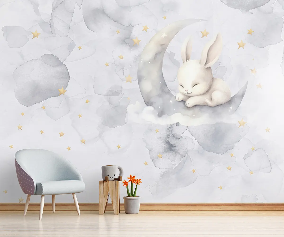 murales de pared Conejito dormido en acuarela u97739