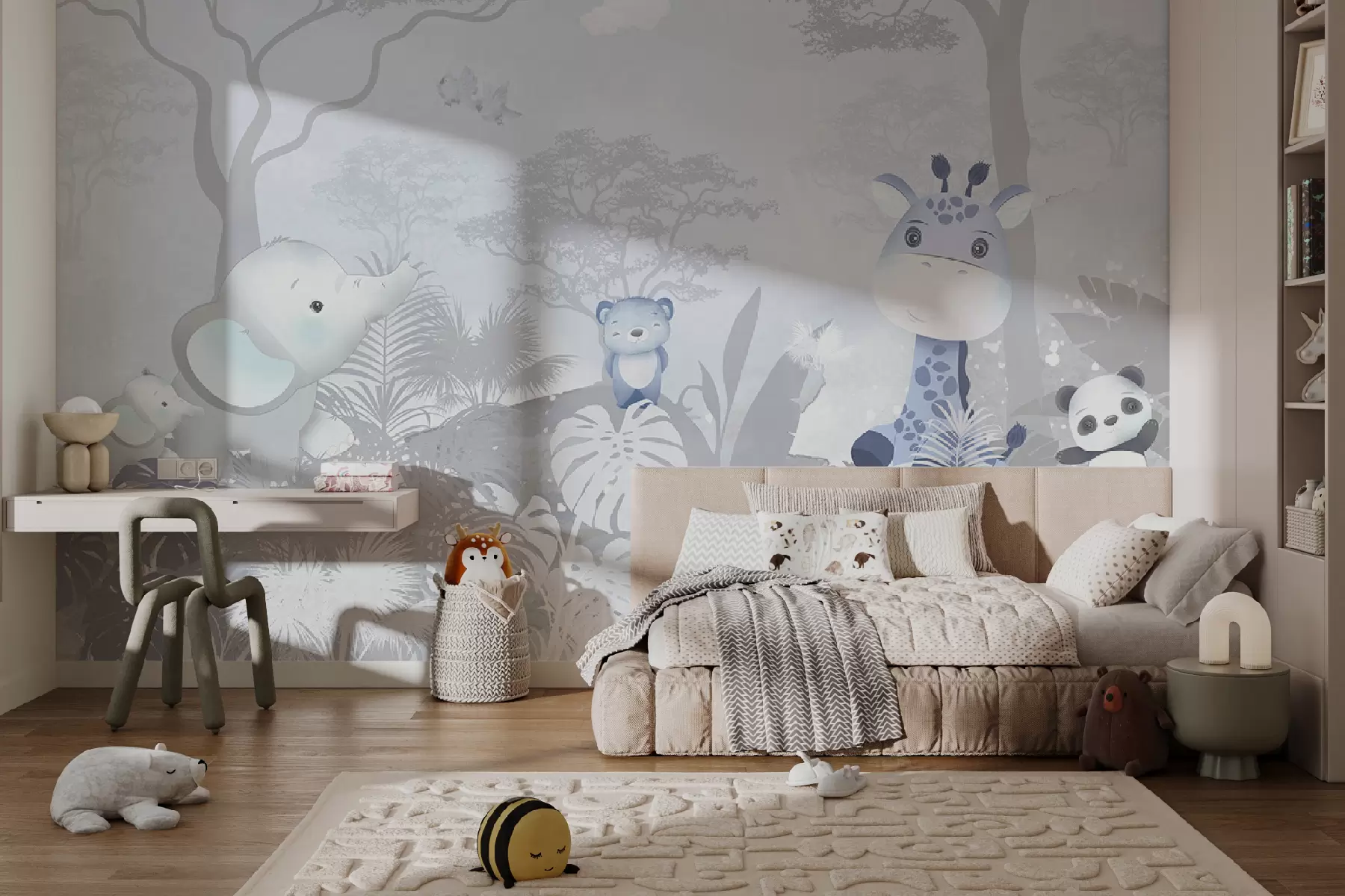 murales de pared Simpáticos animalitos de la sabana en tonos azules u73878v1