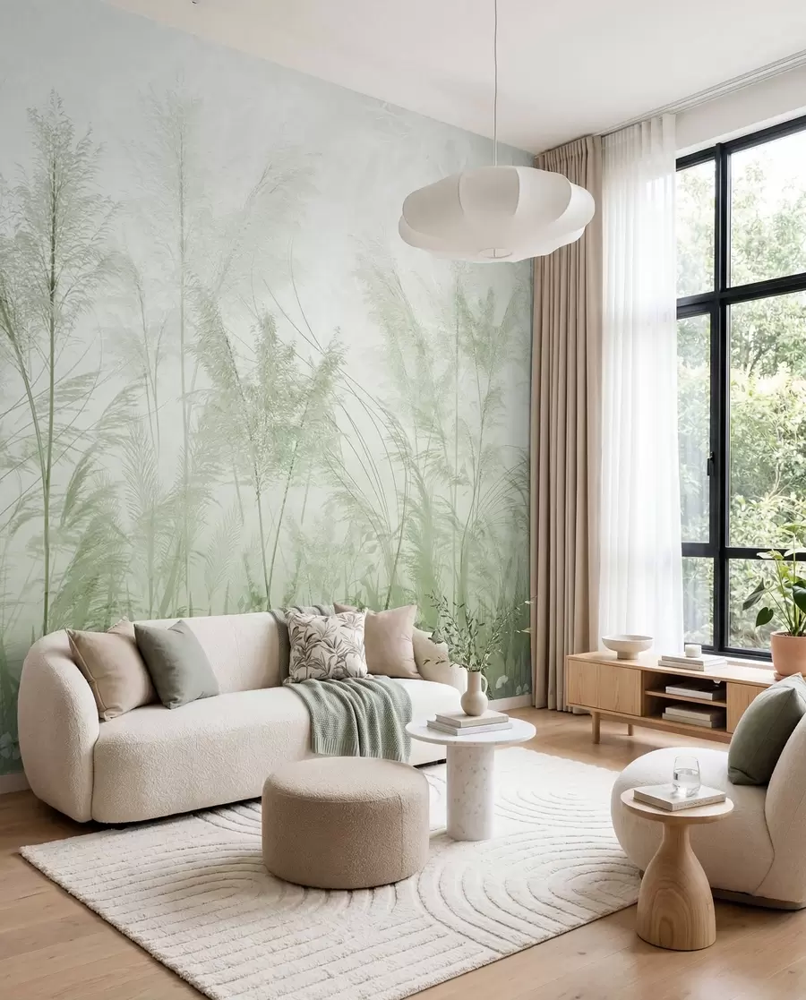 murales de pared Plantas altas en colores pastel en tonos verdes u93903v3