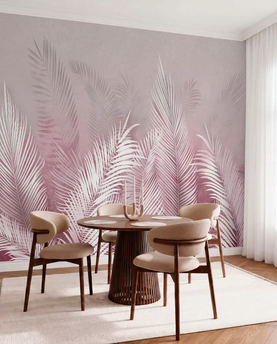 murales de pared Palmeras blancas sobre fondo rosa granzh. en colores rosa u74601v2