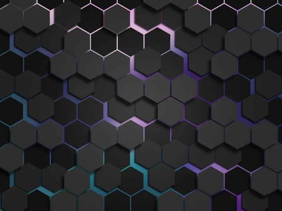 murales de pared Hexágonos negros con efecto 3D en colores negro y morado u79935v2