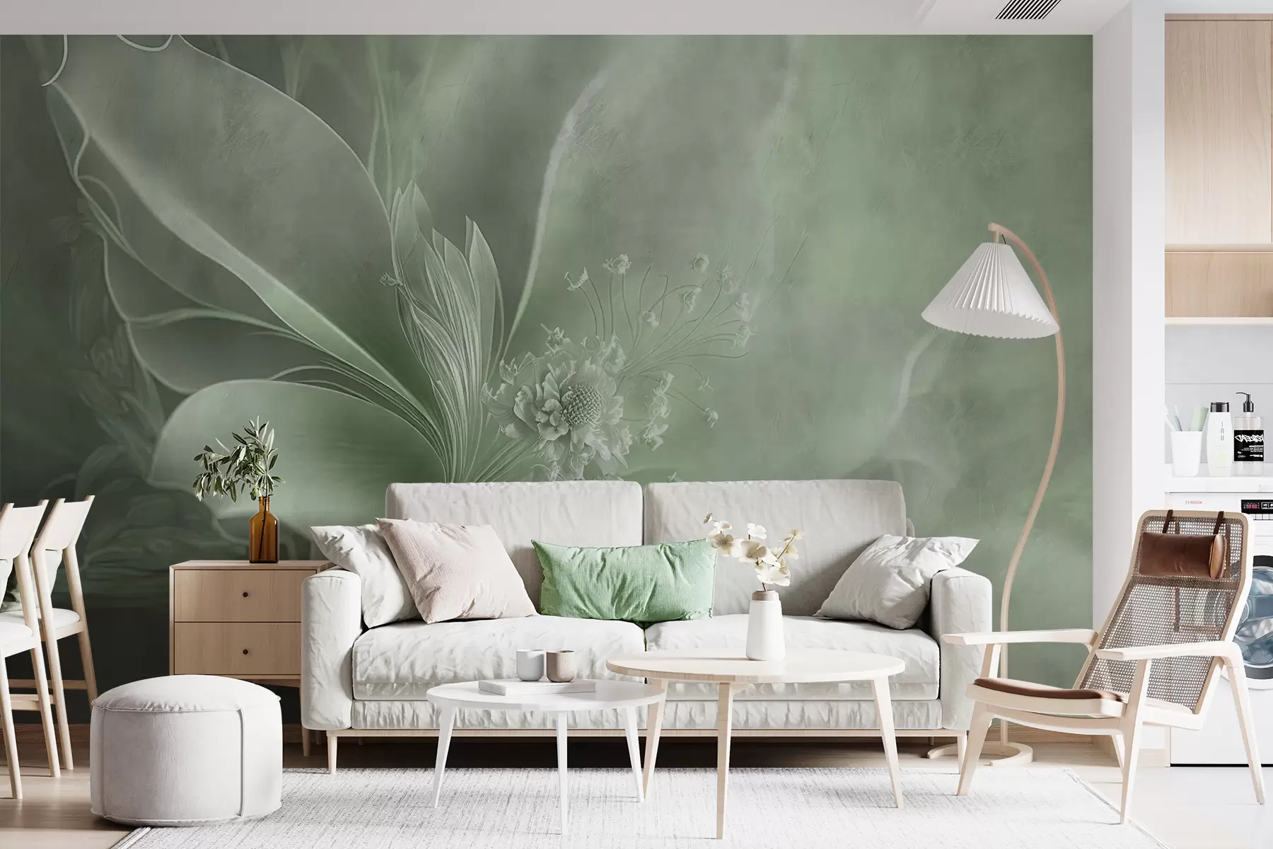 murales de pared Una flor muy delicada en tonos verdes u93944v3