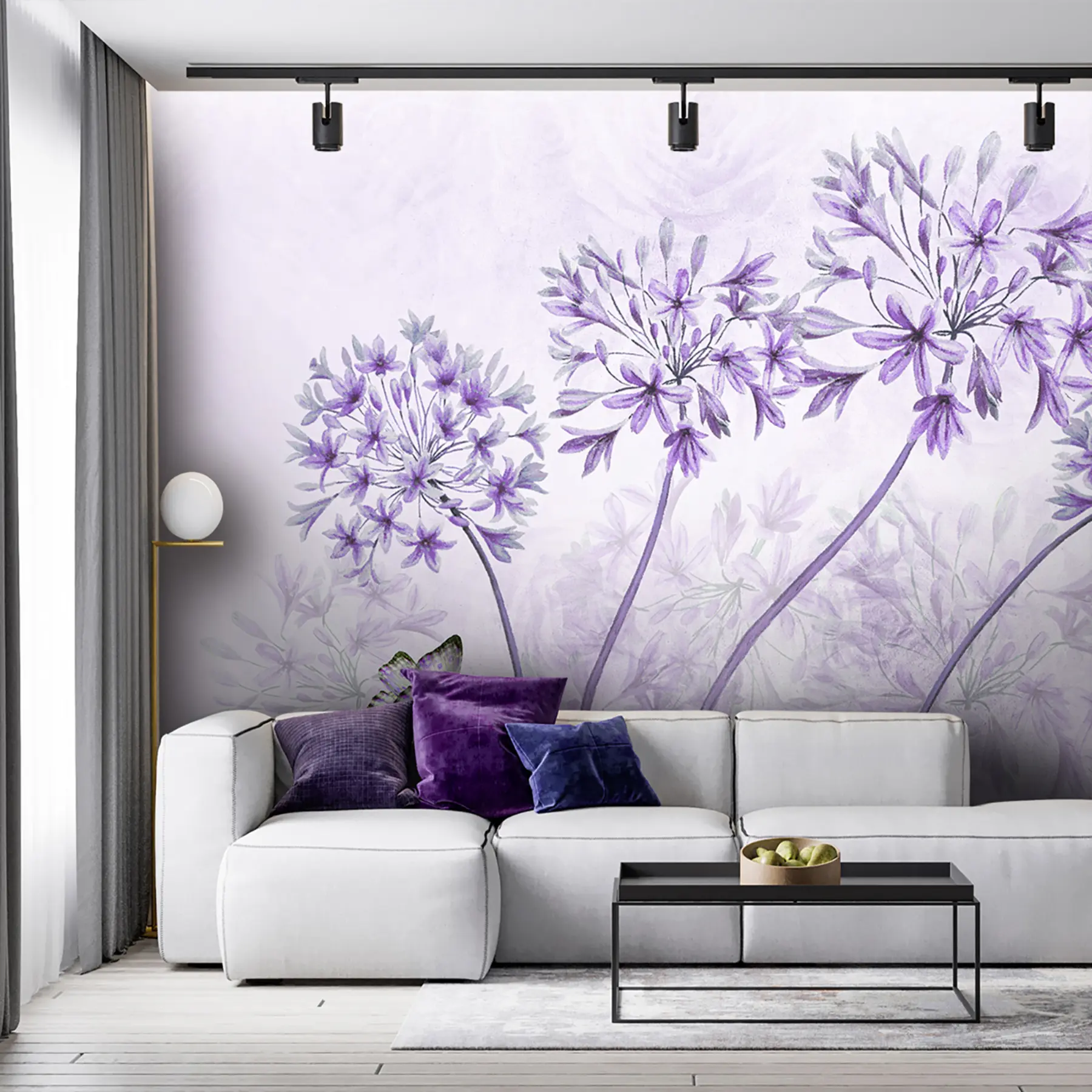 murales de pared Planta, flor y azul en colores rosados u35495v3