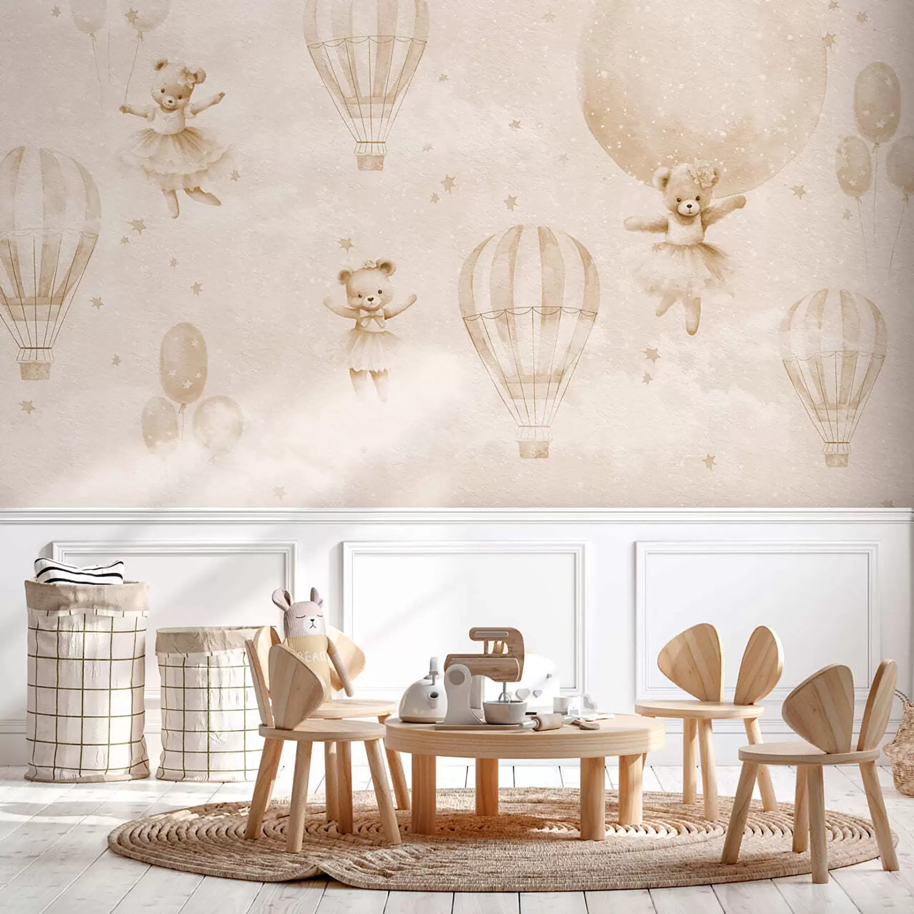 murales de pared Osos bailarines y globos beige u97954v1
