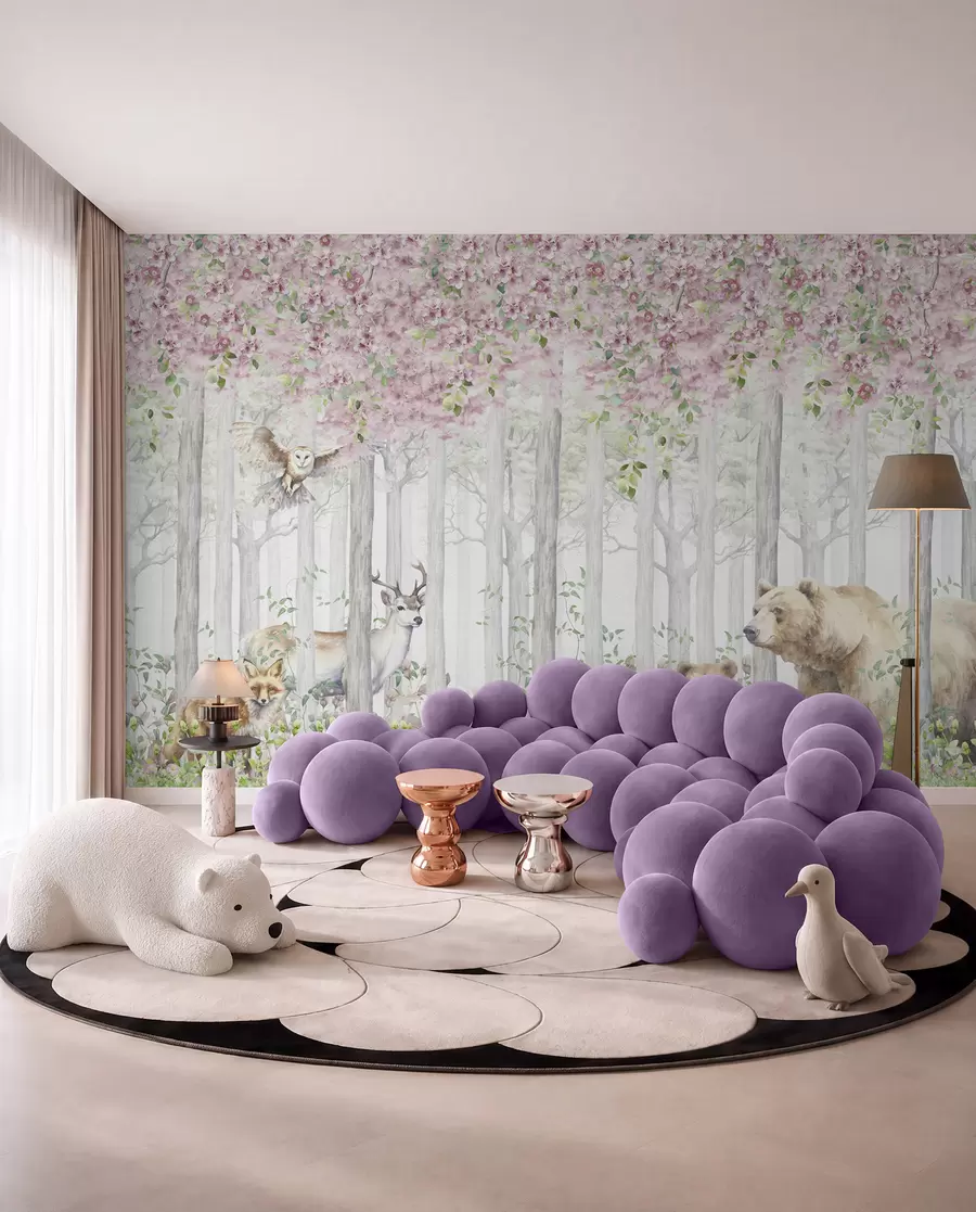murales de pared Bosque florido en la bruma u97614
