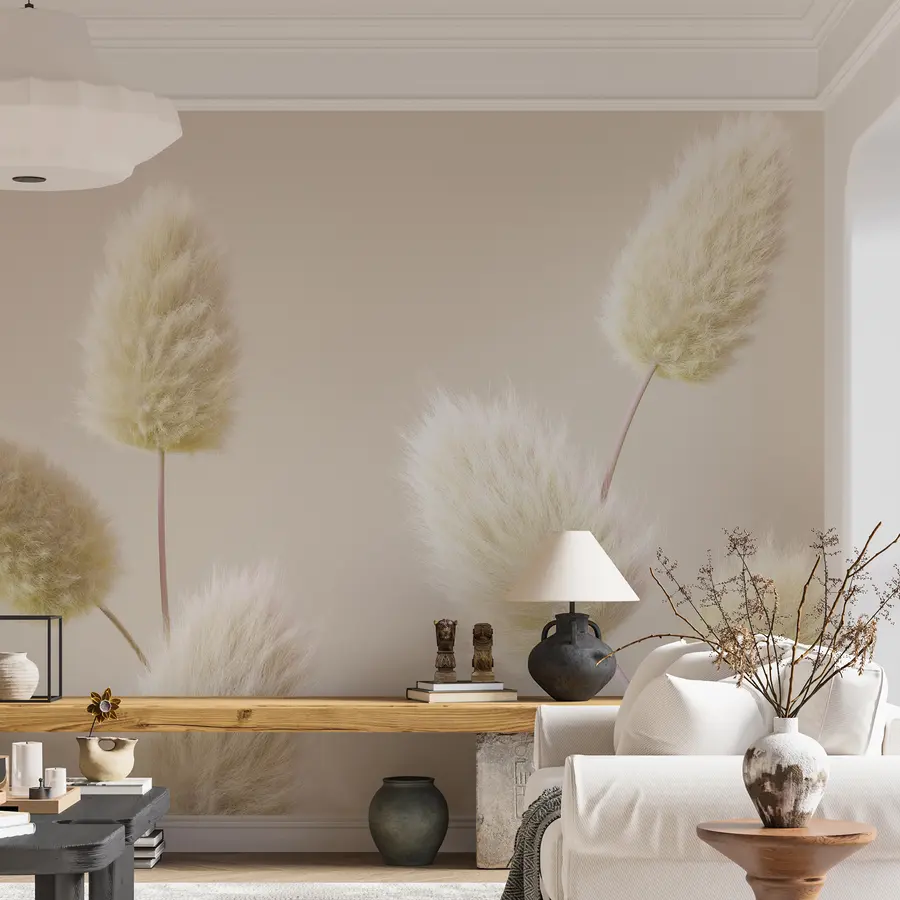 murales de pared Flores secas beige de moda en estilo boho u98432v1