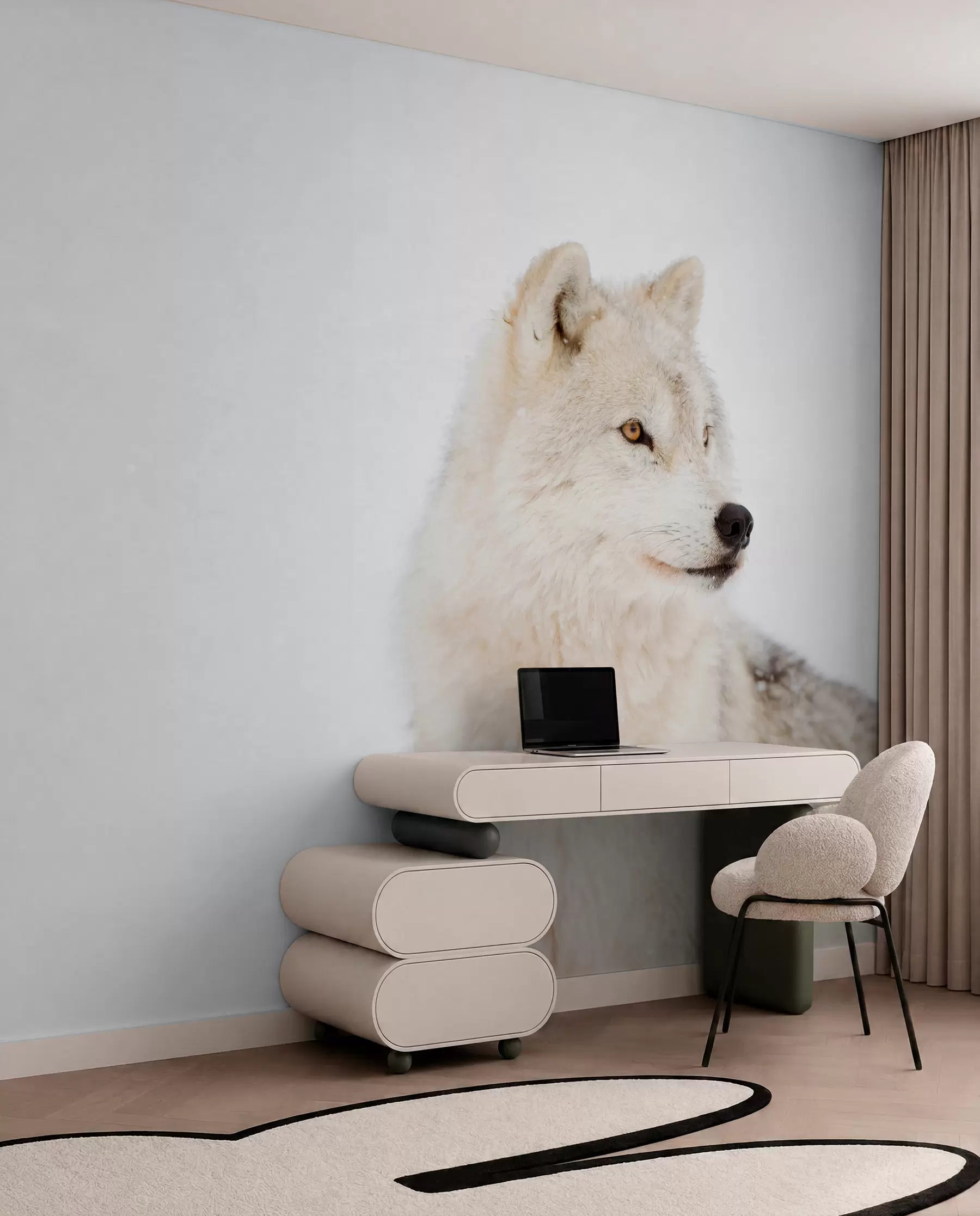 murales de pared Lobo ártico sobre fondo blanco u98189