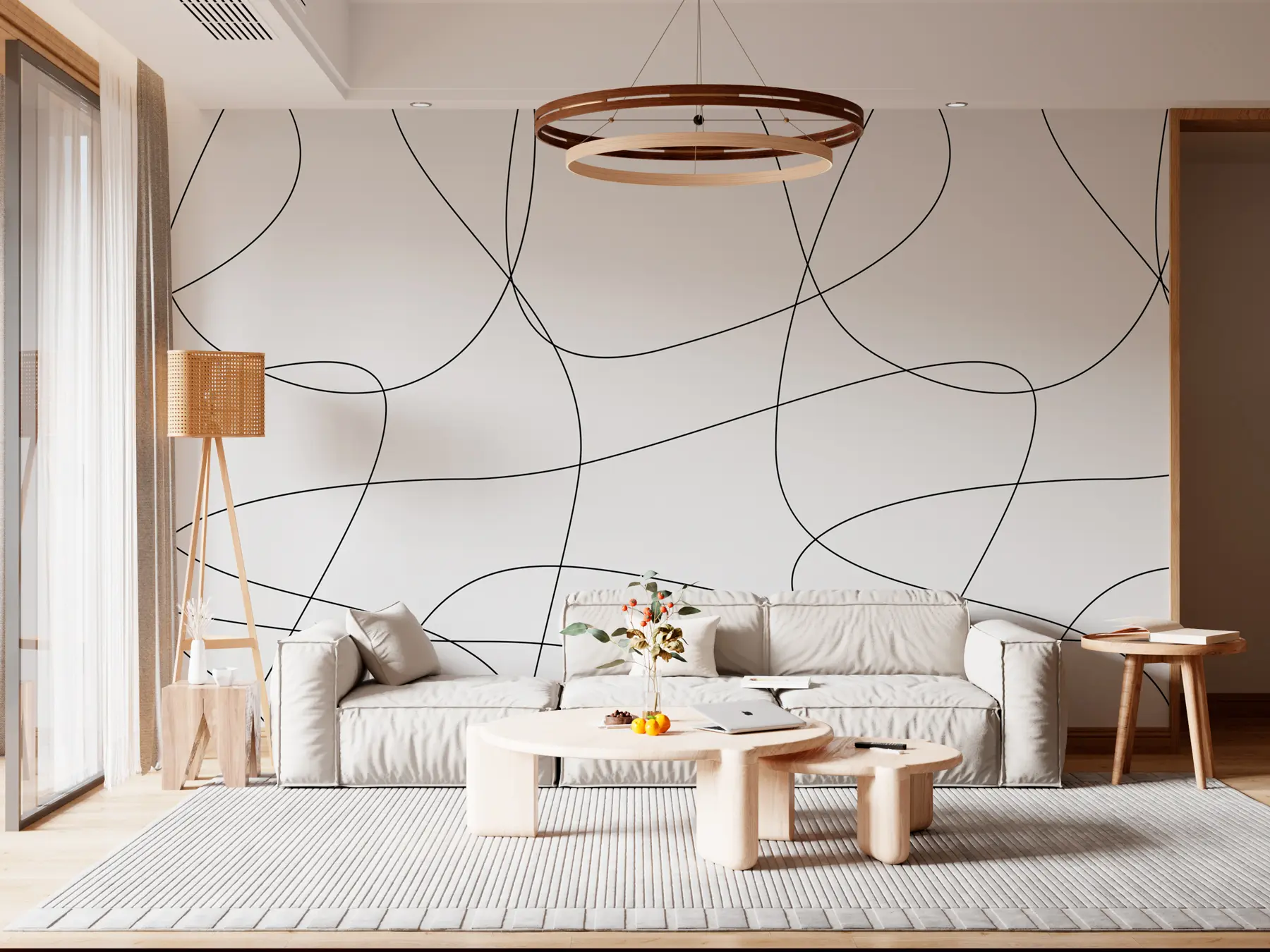 murales de pared Elegante papel pintado con líneas de estilo boho u98563