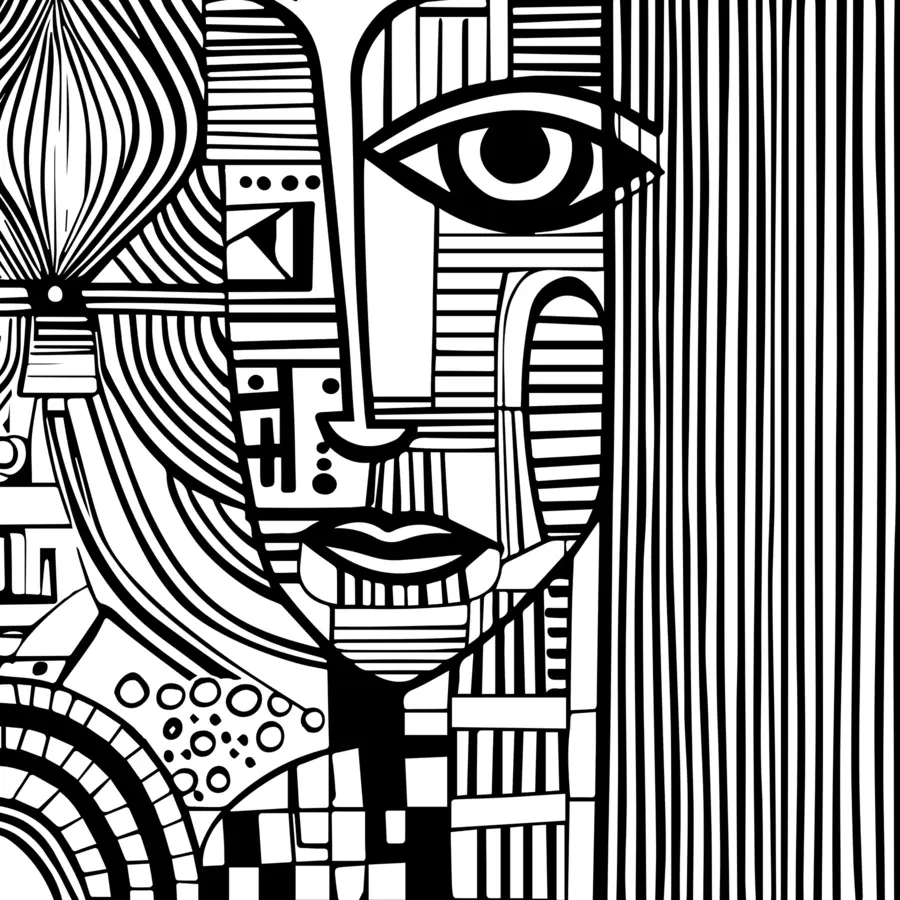 murales de pared Rostro abstracto en blanco y negro u98714