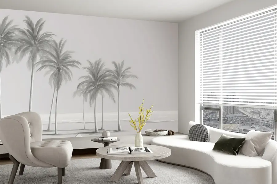 murales de pared Palmeras blancas y negras junto al mar u98763