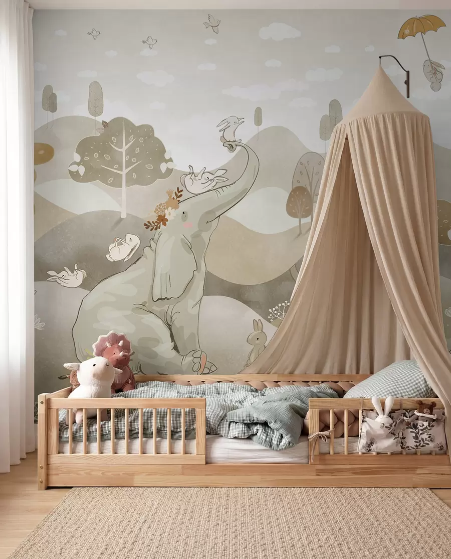 murales de pared Paisaje con simpáticos animales u98695