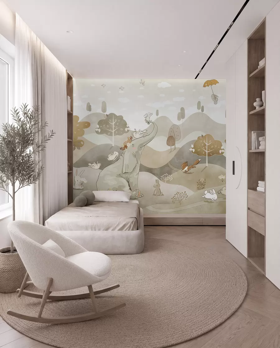 murales de pared Paisaje con simpáticos animales u98695