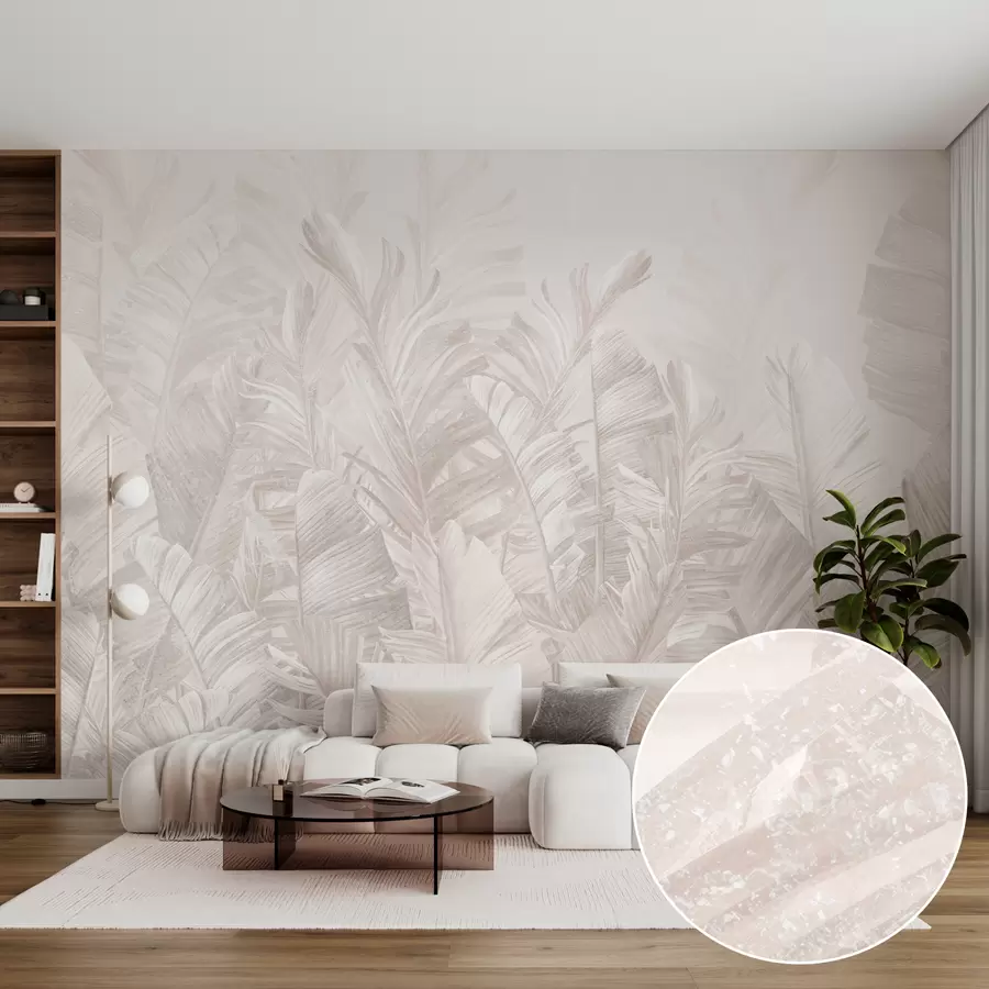murales de pared Hojas tropicales beige de moda u98951