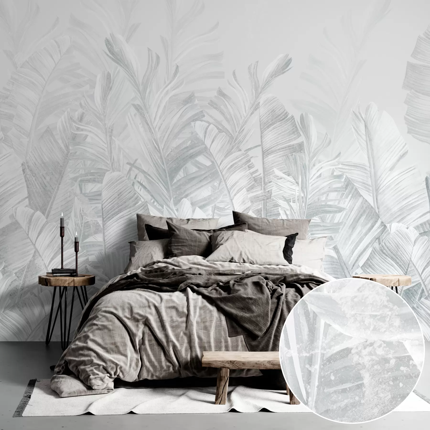 murales de pared Hojas grises tropicales de moda u98951v2