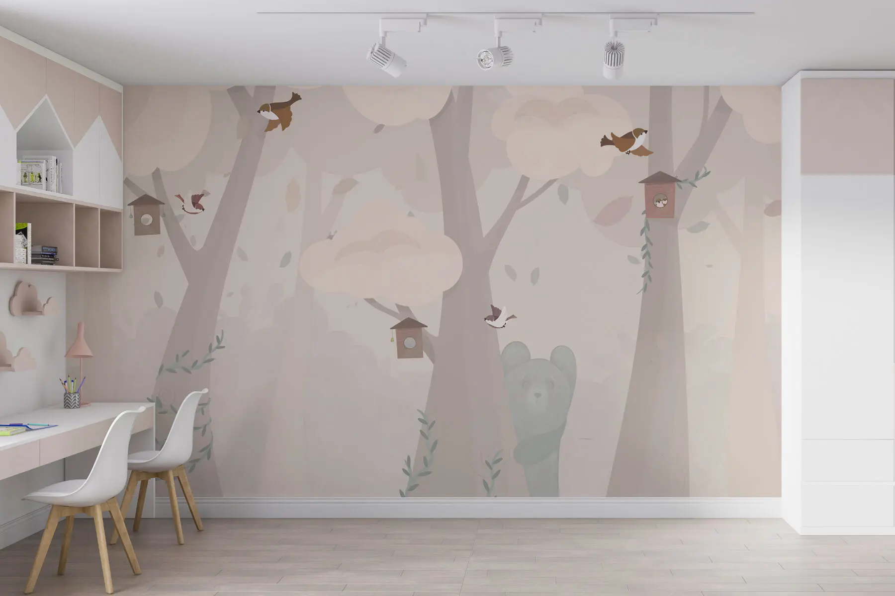murales de pared Bonito bosque con animales de delicados colores u99222