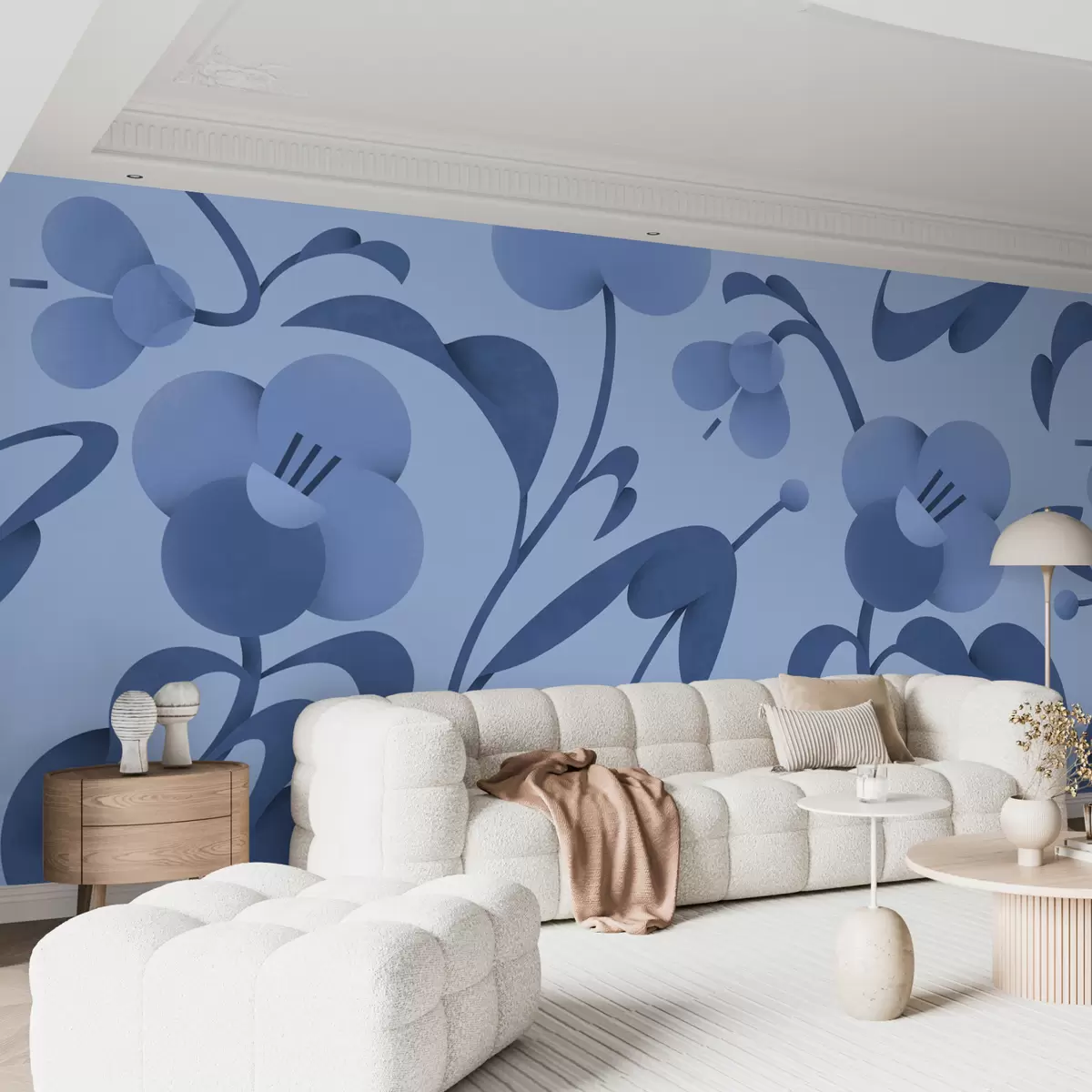 murales de pared Estampado botánico con flores decorativas en azul u99196v8